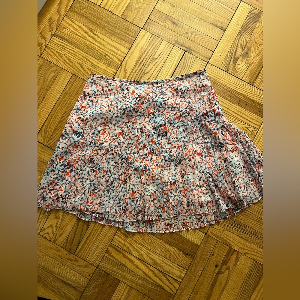 BR Pleated Cross Summer Layered Chiffon Mini Skirt in Floral Watercolor